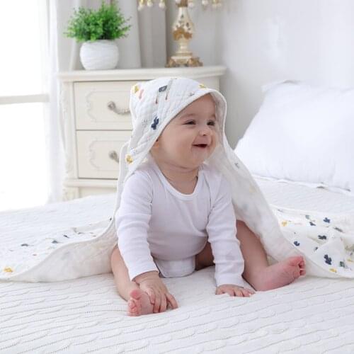 Muslin Baby Swaddle Hoodies Infant Accessories Soft Sleep Wrap Cotton Multi-Use Bedding Bath Towel