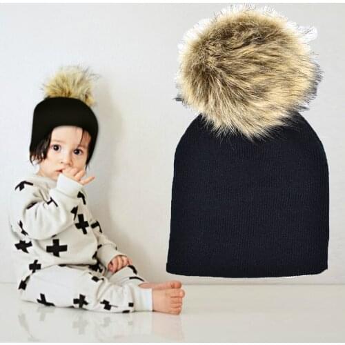 Newest 2018 Hot Newborn Girls Boys Winter Warmer Wool Fur Kids Cap Pompom Ball Baby Knitted Cotton Hat 1-5Y L175