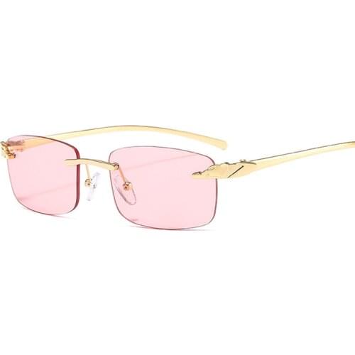 Fashion Designer Small Rimless Sunglasses Women Luxury Brand Sun Glasses For Female Metal Cheetah Square Vintage Oculos De Sol