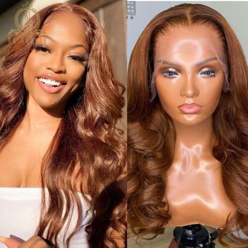 Brown Color Lace Front Human Hair Wig Body Wave Transparent 13x4 Lace Frontal Wigs Bleached Knots For Black Women Nabeauty 180