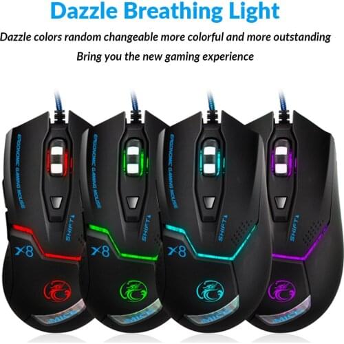 Imice USB Wired Gaming Computer Mouse Gamer game 3200 DPI Adjustable Optical Mice Gaming Mouse Ergonomic for Laptop PC Mouse X8