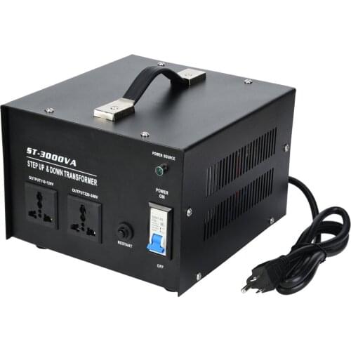 3000W Voltage Regulator Converter 110V to 220V Single Phase Power Transformer Built-in Circuit Breaker Overload Protection