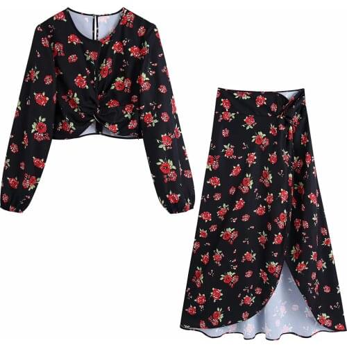 Za O-neck Hollowed Out Shirts Summer Women Long Sleeve Tops Casual Elegant Lady Tops And High Waist Irregular Skirt