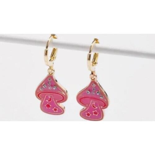 Mushroom Earrings Pink Rhinestone Mushroom Earrings for Women Oil Drop Earrings Jewelry