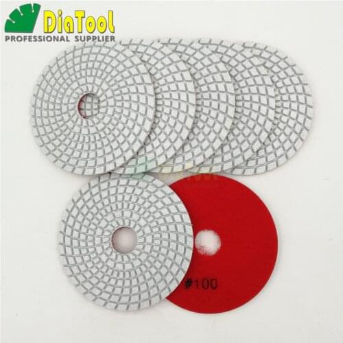SHDIATOOL 7pcs 4" diamond wet flexible polishing pads B #100 100mm White bond girnding sanding disc for granite stone marble