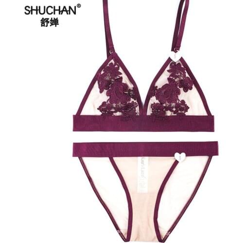 SHUCHAN Sexy Lace Bra Set Women Black Floral Push Up Transparent Bralette Lingerie 2018 Seamless Underwear Briefs Sets 85186