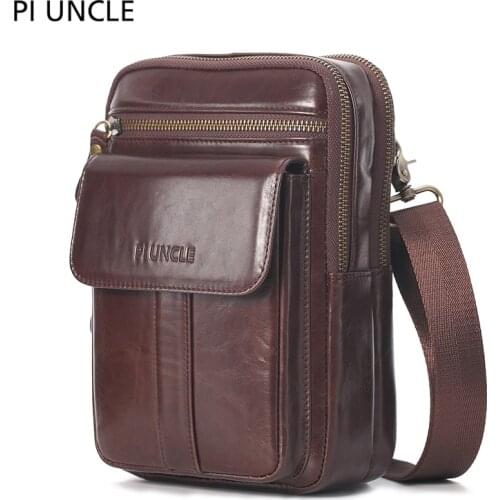 Genuine Leather Mens Single Shoulder Messenger Bag Flip Zipper Mens Chest Business Postman Bag Vintage Cowhide Large Capacity