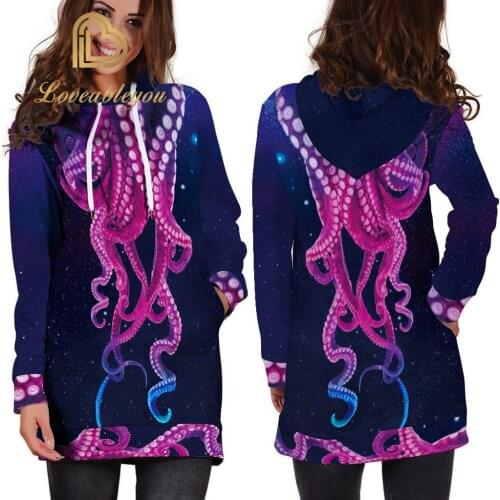 3D Printed Octopus Hoodie Ladies Funny Sweatshirt Casual Halloween Pullover Animal Hip Hop Hoodies 2019 Women Dresses
