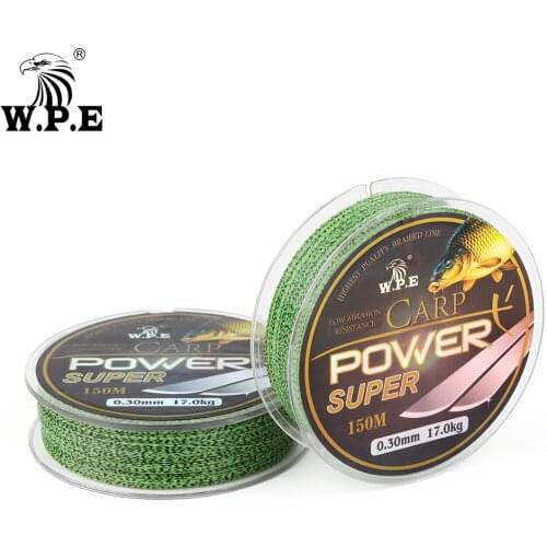W.P.E Brand Super Power Carp fishing Line 0.2mm-0.60mm Fluorocarbon Coating Fishing Line 10-41KG Double color Fast Sinking Line