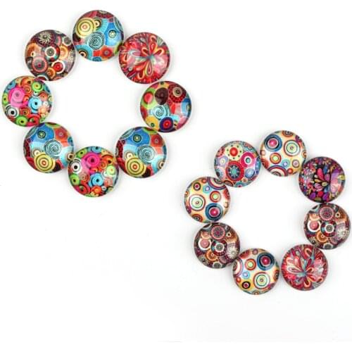 Xinyao 20pcs 10pcs/lot 10mm/12mm/14mm/18mm/20mm/25mm/30mm/35mm Painted Pattern Mixed Glass Round Cabochon for DIY Jewelry