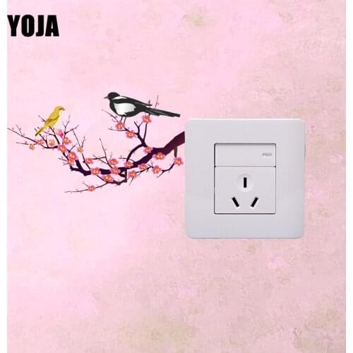 YOJA Good Looking Pink Plum Flower And Bird PVC Personalized Switch Sticker Decor Wall Decal 15SS0232