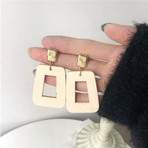 Retro Hong Kong Style Log Geometric Earrings Female Korean Personality Simple Metal Earrings Temperament Fashion Jewelry