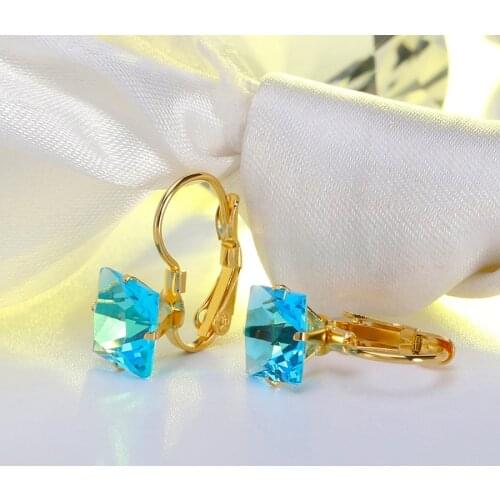 Beiliwol Hoop Earrings for Women Fashion Gold-color Stainless Steel Pink Square CZ Stone Wedding Jewelry Ear Accessories Gift