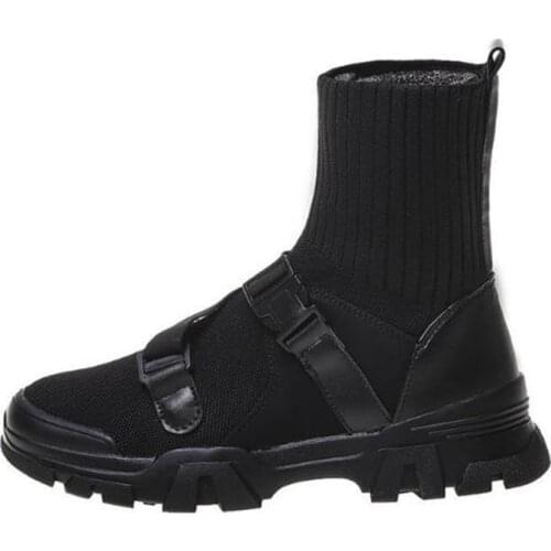 New girls high-top shoes fashion knitted patchwork lightweight breathable comfortable non-slip casual shoes women shoelaces