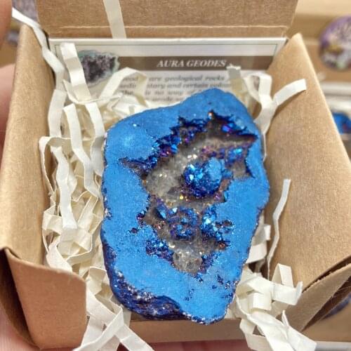 1pcs Electroplating blue Natural crystal agate crystal cave emstone agate pieces for home decoration gift