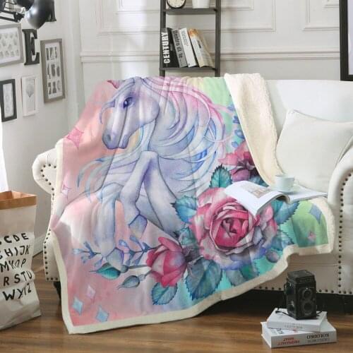 2 Size Comfy Soft Cartoon Unicorn Printing Velvet Plush Blanket Cute Printed Sherpa Blankets Lollipop Warm Blankets