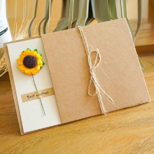 2pack Retro kraft paper greeting cards postcards Handmade card Flowers forget-me-not Sunflower Pink Valentines Day Gift 17x12CM