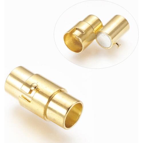 50Sets Brass Magnetic Screw Clasps Jewelry Findings Column Shape, Platinum, 17x7mm, Hole: 6mm