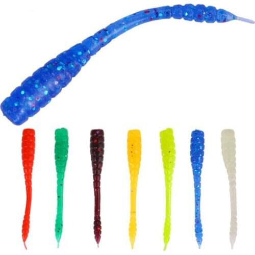 50 Pcs/bag Soft Fishing Lure 4.5cm 0.4G Spiral Tail Lake Pond Fishing Bait Soft Insect Bait Fake Bait Earthworm Worm Bait