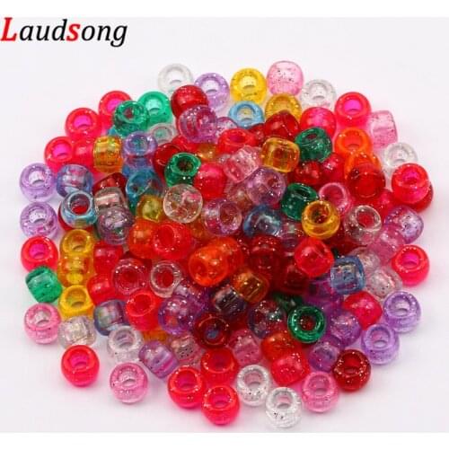 100pcs 6x9mm Starry Star Large Hole Round Spacer Acrylic Beads for Jewelry Making DIY Childrens Necklace Bracelet Accessories
