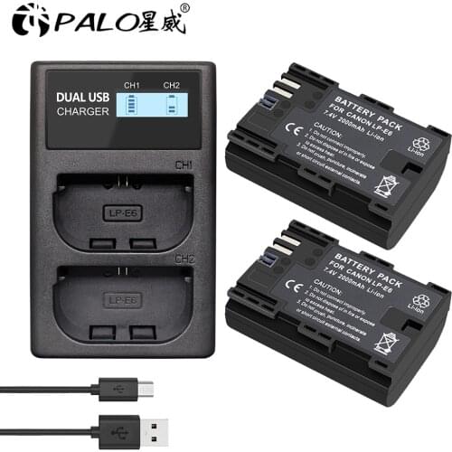 PALO 2x 2000mAh LP-E6 LP E6 LPE6 Camera Battery pack For Canon 5D Mark II III 7D 60D EOS 6D 70D 80D for canon accessories