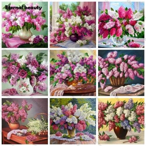 Diamond Painting Lilac Full Drill Handicraft Diamond Embroidery Purple Flowers Mosaic Wall Art Pictures of Rhinestone Home Decor