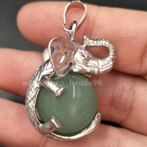 Free Shipping Beautiful jewelry 22x31mm Aventurine Elephant Round Women Men Pendant Bead MC5553