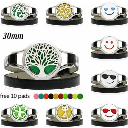 Tree and smiling face Essential Oil Diffuser Locket Perfume Bracelets twist screw locket for Women Aromatherapy Bracelet 10pads