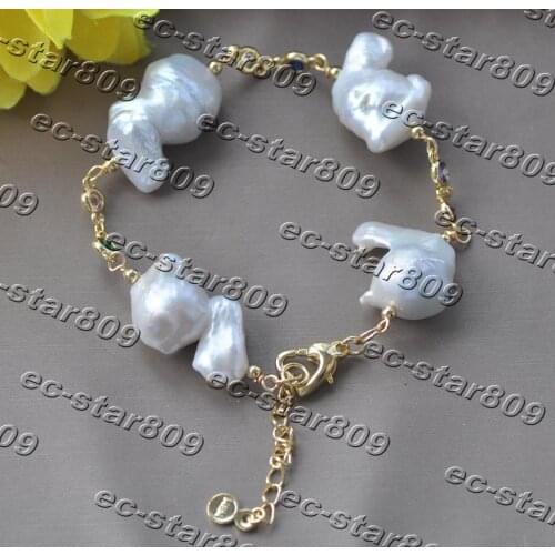 Z11249 8"~10" 20mm White Baroque Keshi Pearl Multicolor Gemstone Chain Bracelet Woman Fashion Jewelry