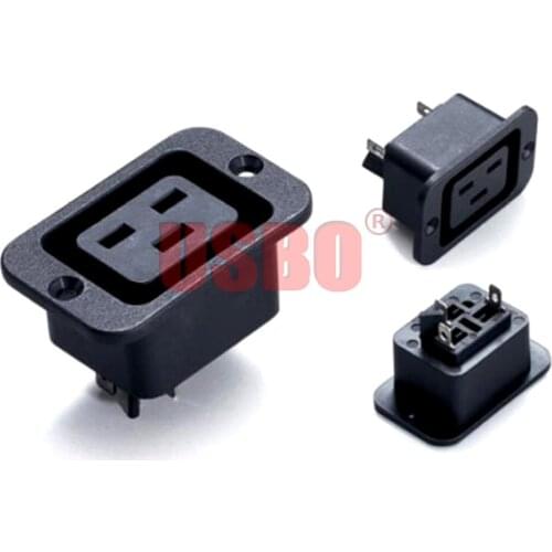 High power Universal Black 16A 250V IEC320-C19 AC power socket PDU UPS industrial wiring socket module with screw fixing hole