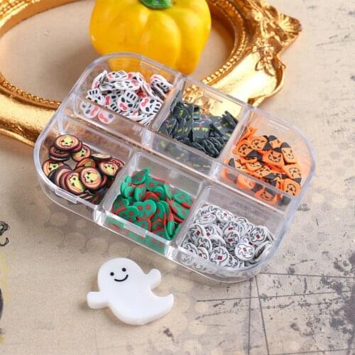 Brone Black Mix Halloween Shape Pumpkin Face Witch Spider Net Black Cat Bat Metallic Nail Art Sequins Decals Gem DIY Wheel