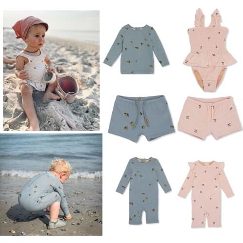 Kids Swimsuit Summer Boy Beach Shorts KS Girls Bikinis Swimming Suit Bather Printed Children Swimwear Cute Beach Dress Bikini