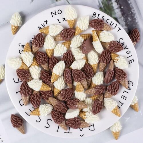 40Pcs Simulation Ice Cream Cone Resin Figurines DIY Craft Supplies Basteln Phone Shell Patches Arts Hair Accessories Materials