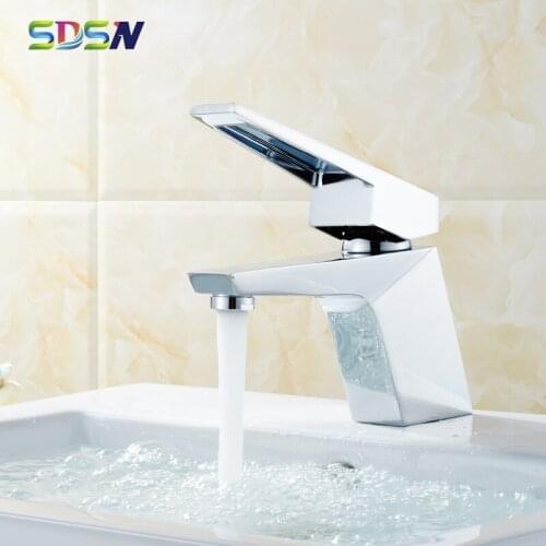 Chrome Bathroom Faucet SDSN Solid Brass Basin Sink Faucet Square Bathroom Basin Sink Faucet Polished Bath Waterfall Faucets
