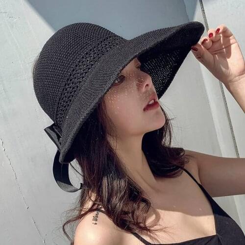 YOYOCORN Lady New Bowknot Straw Hat Adult Summer Sunscreen Leisure Cap Wide Brim Students Fresh Raffia Shading Sun Cap Foldable