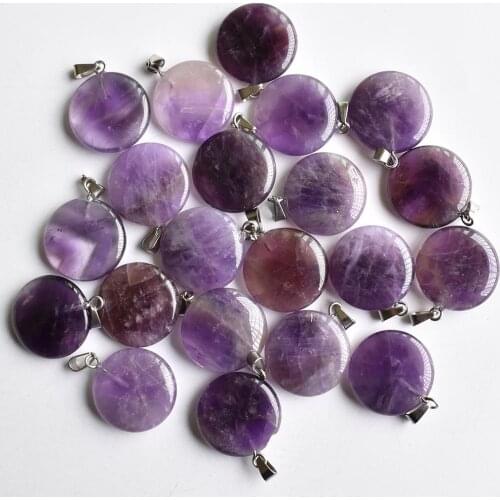 2020 Hot selling natural amethysts round shape charms pendants fit Necklace making jewelry 24pcs/lot Wholesale free shipping