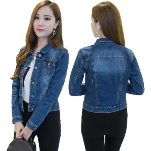 Korean Style Clothes Women Denim Jacket Short Jeans Jacket Turn Down Collar Button Denim Outwear For womens denim jacket