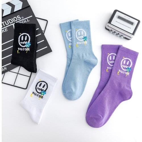 New Women Pattern Cotton Cartoon Pattern Hip Hop Style Comfortable Breathable Mid Tube Socks Skateboard Socks Soft Long Sock