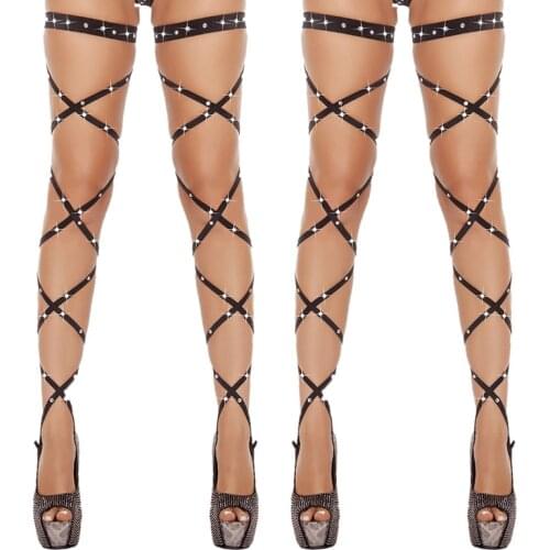 New Women Sexy Fishnet Rhinestone Stocking Knee High Bling Crystal Long Stocking Mesh Net Fishnet Stretch Stocking Hosiery Hot