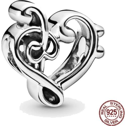 New 925 Sterling Silver Bead Openwork Music Notes Charm ​​​DIY Fine Beads Fit Original Pandora Charms Bracelet Jewelry 2021