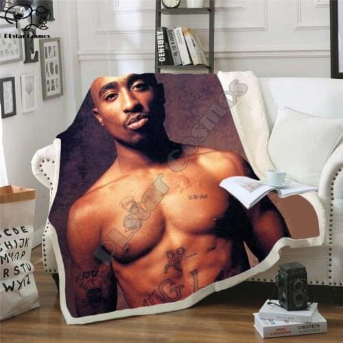 Plstar Cosmos Hip Hop Rapper 2Pac funny character Blanket 3D print Sherpa Blanket on Bed Home Textiles Dreamlike style-6