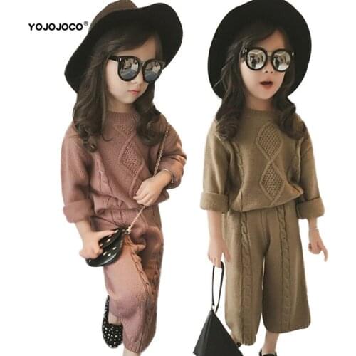 Baby girl clothes autumn and winter warm knitted sweater suit girl casual loose solid color knitted sweater + pants 2-piece set