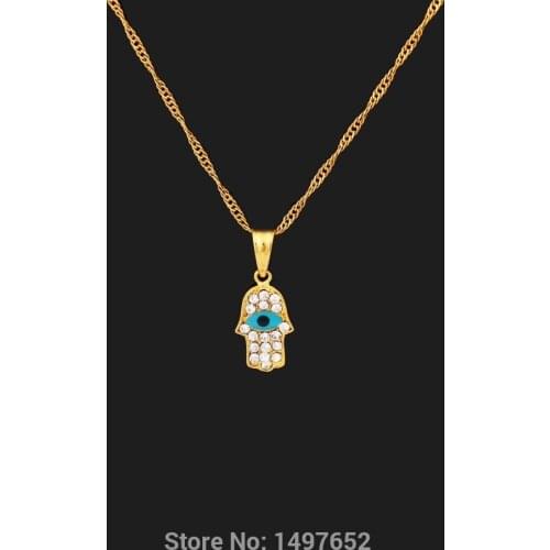 Hamsa Hand Pendant Necklaces for Womens / Gold Color Turkey Evil Bule Eyes Charm Jewelry Gifts Hand of Fatima