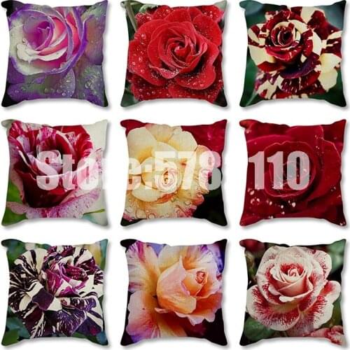 1pc 45*45cm Rose Flowers Cushion Cover Bed Sofa Throw Pillow Covers Car Office Home Decorative Pillowcase Cotton Linen Room Car