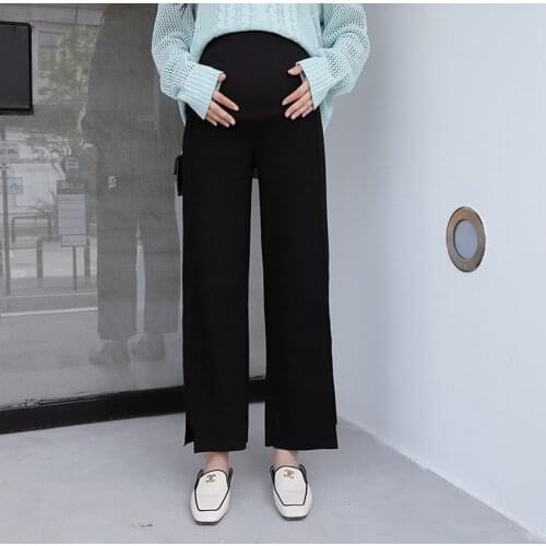 Pregnant women wide leg pants autumn and winter new Korean version of loose casual thick knit pregnant stomach lift pants