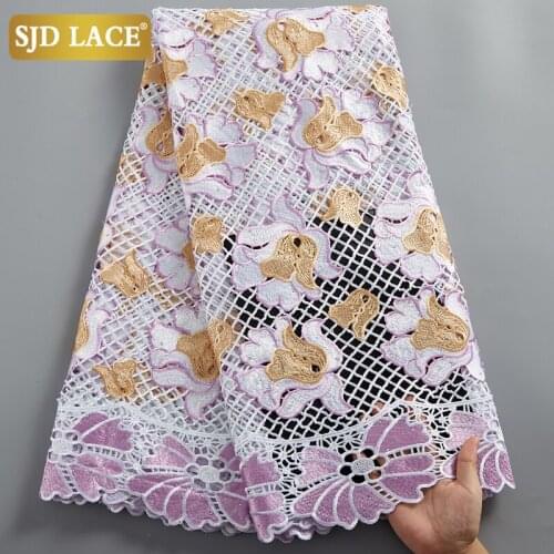 SJD LACE 2021New Design Two Colors African Lace Fabric Embroidery High Quality Water Soluble Guipure Cord Laces For Party A2469
