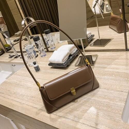 Bags of Women 2021New Female Bag PU Leather Retro Armpit Bag Baguette Bag Simple Female Bag Shoulder Bag Small Bag Shoulder Bag