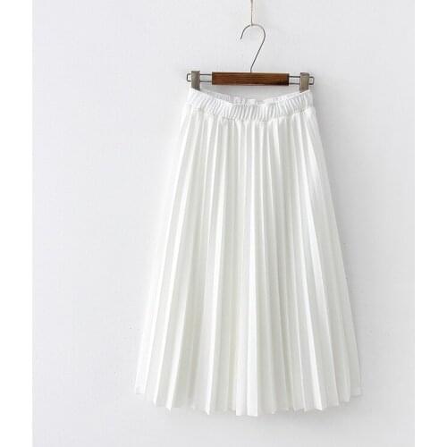 Street Style White Skirts Womens High Waist A Line Long Summer Pleated Skirt Girls Korean Cute School Lolita Skirt Party Elegant