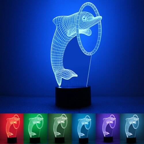 USB Powered Dolphin 3D Night Light Simple Fashion LED Desk Lamp Touch Key Creative Use Home Hotel Party Holiday