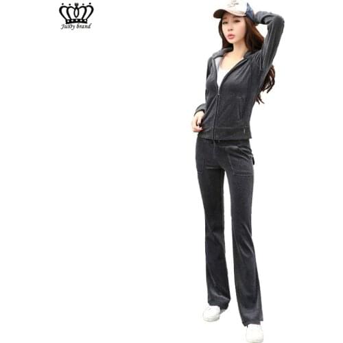 Spring / Fall / 2020 WomenS Brand Velvet Fabric Tracksuits Velour Suit Women Track Suit Hoodies And Pants blue